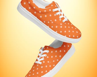 Womens Orange Polka Dot Lace Up Canvas Shoes | Vibrant Sneakers | Bold Low Top Footwear for Daily Style