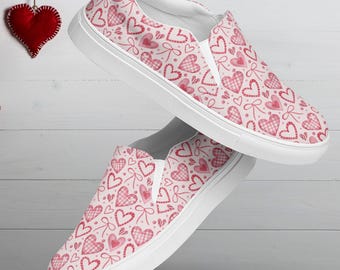 Instapschoenen met opvallende hartprint voor dames | Canvasschoenen Valentijnsdag | Casual sneakers in liefdesstijl