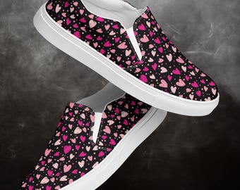 Pink Heart-instapsneakers dames – Leuke canvas flats, comfortabele schoenen voor dagelijks gebruik, kleurrijk ontwerp