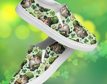 Kobold Print Slip On Schuhe für Damen, St. Patricks Day Canvas Sneakers, irisches Gnomdesign, glückliche festliche Feiertagsschuhe