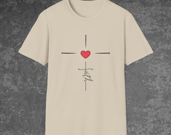 Shirt christelijk geloof – katoenen T-shirt religieuze liefde en opoffering met kruis van onze Heer – spiritualiteit vrijetijdskleding voor gelovigen
