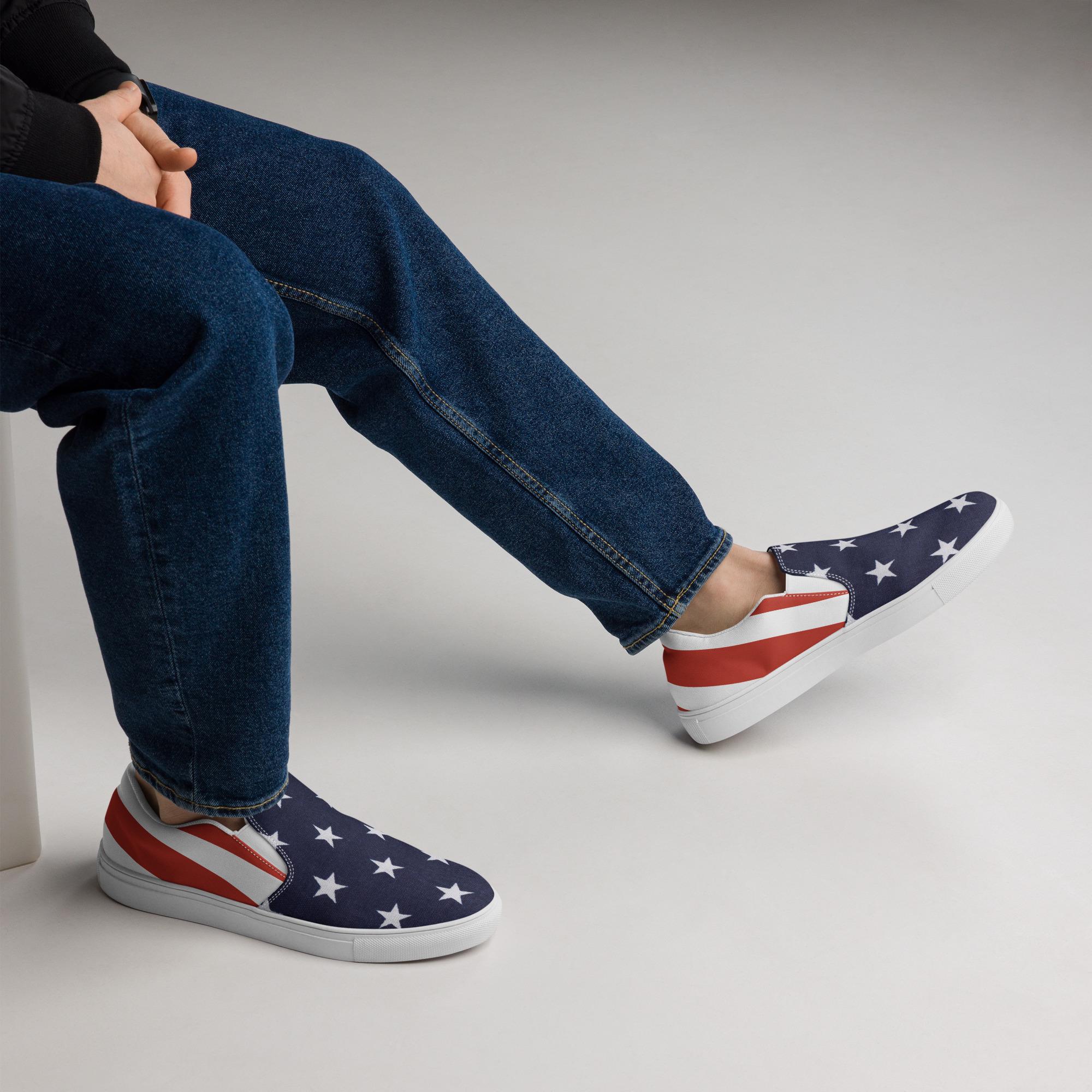 High Tide Mens American Flag USA Red White Blue Slip On Shoes Mens 7 Womens 8 Mens Patriotic Slip on Shoes – USA Flag Sneakers, Red White  main image 2