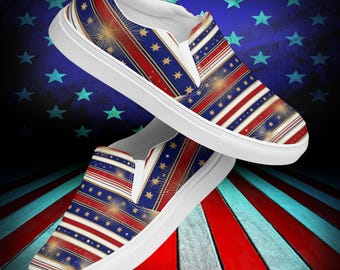 Zapatos patrióticos sin cordones para mujer / Zapatos planos de lona con la bandera estadounidense / Diseño de estrellas y rayas / Día de los Caídos en Guerra / Calzado informal festivo