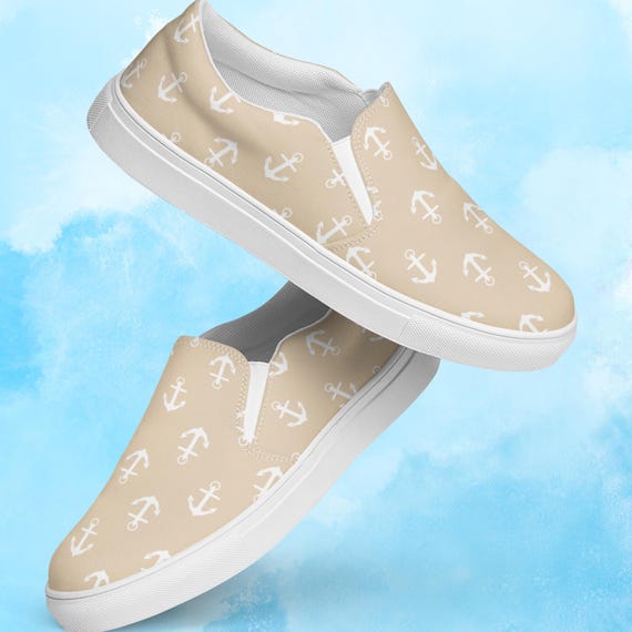 Zapatos sin cordones con estampado de ancla beige para mujer