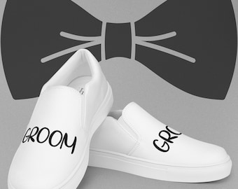 Groom Slip On Canvas Shoes, Wedding Reception or Bachelor Party Sneakers, Comfortable Vans Style Shoe, Casual Low Tops