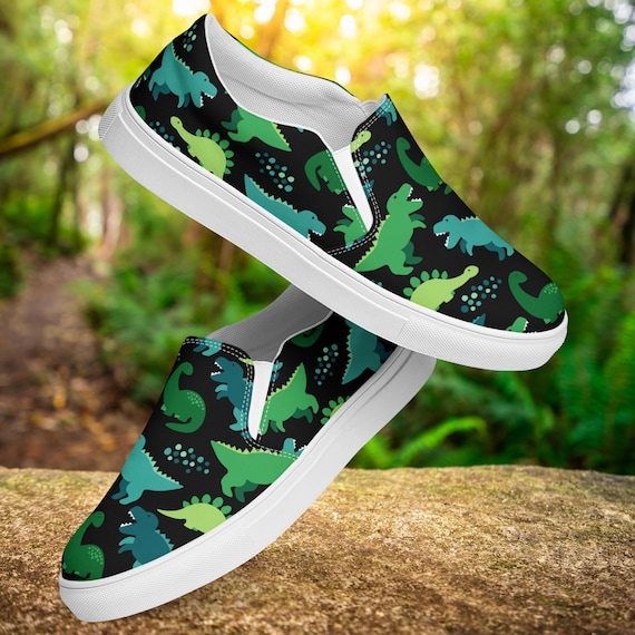 Jurassic Style Mens Slip on Shoes, Dinosaur Print Sneakers