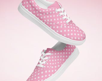 Zapatillas rosas de lunares para mujer, zapatillas de lona color chicle, calzado con cordones para el día a día, moda ligera y divertida.