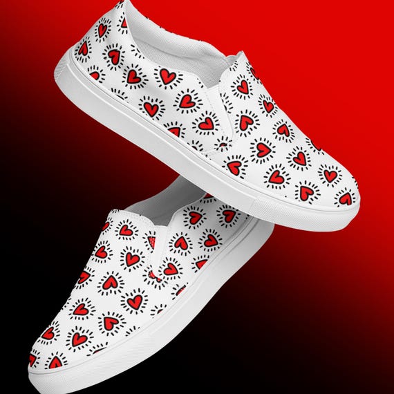 Zapatos de corazón rojo para mujer – Zapatillas de lona sin