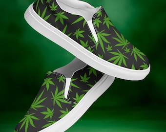 Zapatillas con diseño de hojas de marihuana para hombre / Zapatos sin cordones estilo 420 / Calzado de lona con marihuana / Zapatos planos casuales estilo cannabis