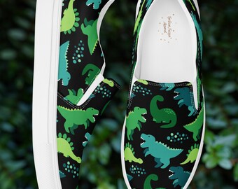 Jurassic Style Mens Slip on Shoes, Dinosaur Print Sneakers  display picture 2