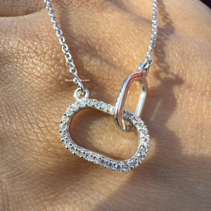 925 Sterling Silver Diamond Interlocking Necklace for Women, Paperclip Necklace, Intertwined Circle Necklace,  Stylish Pendant, Gift for Her
