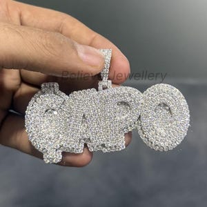 Pingente personalizado de moissanita VVS com nome em prata, pingente com letra personalizada em glacê, aprovado no teste de diamantes, joia de hip hop, presente para ele