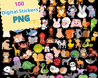 Cute Animal Digital Stickers 100 PNG Sticker, Funny Sticker Instant Download Printable, Funny Animal Stickers