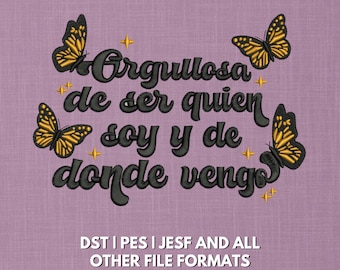 Diseño de bordado Orgullo Latino / Cita en español, Mariposa (Arco de 5x7) (Descarga digital)