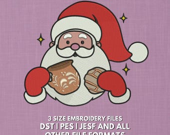 Diseño de bordado de café de Papá Noel / Patrón de café con leche navideño (descarga digital)