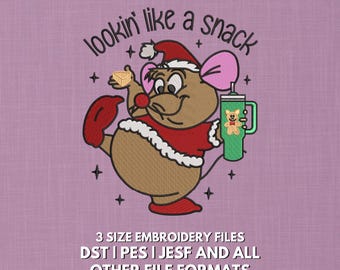 Diseño de bordado de ratón navideño / Divertido refrigerio navideño (descarga digital)