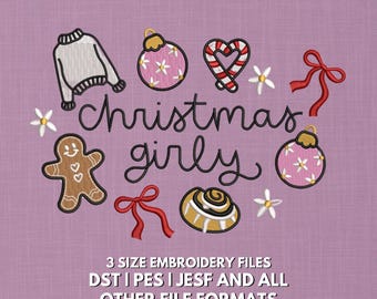 Diseño de bordado navideño para niña / Suéter navideño, diseño de pan de jengibre (archivo digital)