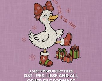 Diseño de bordado navideño de ganso tonto / Animal festivo (Descarga digital)
