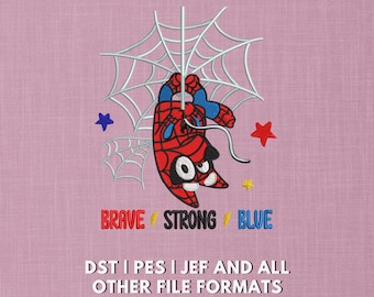 Lindo diseño de bordado de perro Spiderman / Perro superhéroe azul valiente y fuerte / Diseño de bordado moderno en aro de 5x7 / DST PES JEF VP3