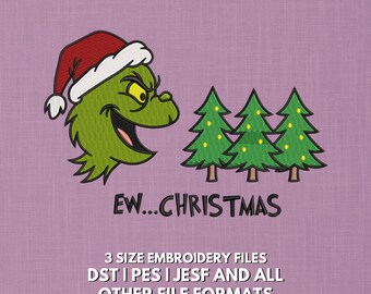 Diseño de bordado navideño gruñón y divertido / "¡Qué asco... Navidad!" (Descarga digital)