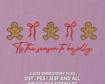 Diseño de bordado navideño de pan de jengibre / Lazos festivos (Descarga digital)