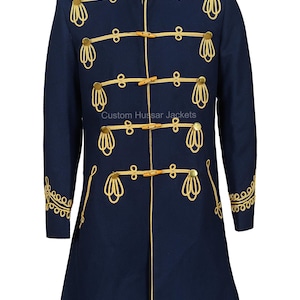Men&#39;s Blue Imperial Prussian General Hussar Military Jacket, Prussian hussar jacket for men, Officer long jacket, Steampunk Military Jacket
