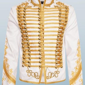 Men&#39;s Napoleonic Uniform Military Jacket Vintage Hussar Jacket white Tunic Pelisse Hendrix Pipe Band Jacket Fashion Hussar Jackets