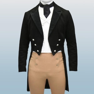Regency tailcoat for Men’s Black Wool Regency Tailcoat and Breeches - Custom Made Regency Military Style Coat wool tailcoat regency era