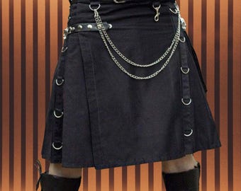 Handmade Black Cotton Utility Kilt: Steampunk Gothic Fashion