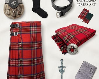 Completo da uomo Pride of Scotland con kilt in tartan: set scozzese Highland da 9 pezzi, set da matrimonio scozzese, completo tradizionale da uomo con kilt.
