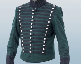 Green Napoleonic Hussar Jacket: Scottish Military Steampunk Tunic