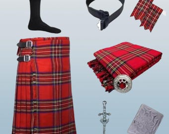 Handmade Royal Stewart Tartan Kilt Outfit: Highland Wedding Kilt set