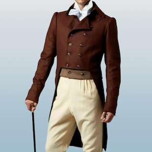 Brand New hand Made Men&#39;s Regency Jacket - Mens Regency Tailcoat - Historical Tailcoat -Men&#39;s Dress Coat Bridgeton wool tailcoat regency era