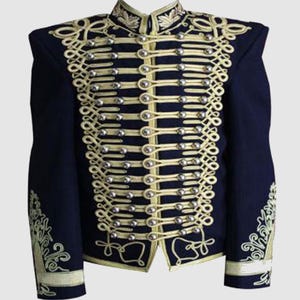 Men&#39;s Napoleonic Hussar Jackets Blue, Hussar Military Uniform Wool Pelisse Hussar Jacket Heavy Silver Braiding Jacket Hussar Military Style