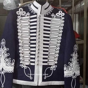 Men&#39;s Napoleonic Hussar Jackets Blue, Military Drummer Hussar jackets, Tunic Pelisse jimi Hendrix Pipe Band Jacket, Hussar Dolman Jackets