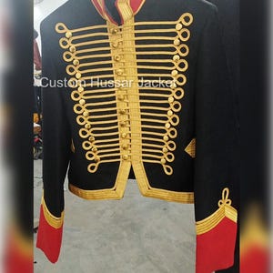Chaqueta militar de lana negra hecha a mano para mujer, chaqueta de oficial de húsar, chaquetas de equitación para mujer, chaqueta de pelliza para mujer, chaqueta de comandante de lana
