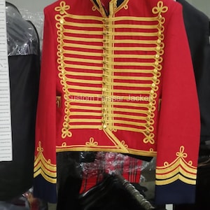 Men&#39;s Napoleonic Hussar Jackets outfit, Drummer Hussar jackets, Tunic Pelisse Pipe Band Jacket red, Hussar Dolman Jackets black with Trouser