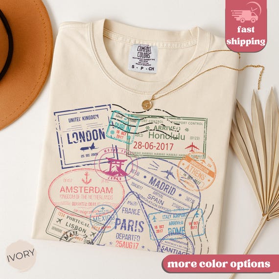 Travelers Stamps Shirts Passport Postage Tshirt Comfort Colors Vintage Tee Travels Lover Gift Vacation Shirts Family Trip Tshirt Vacay Mode