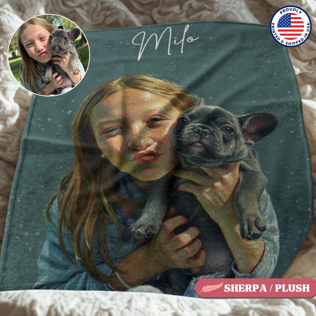 Custom Dog Photo Blanket Personalized Pet Portrait Throw Pet Keepsake ...