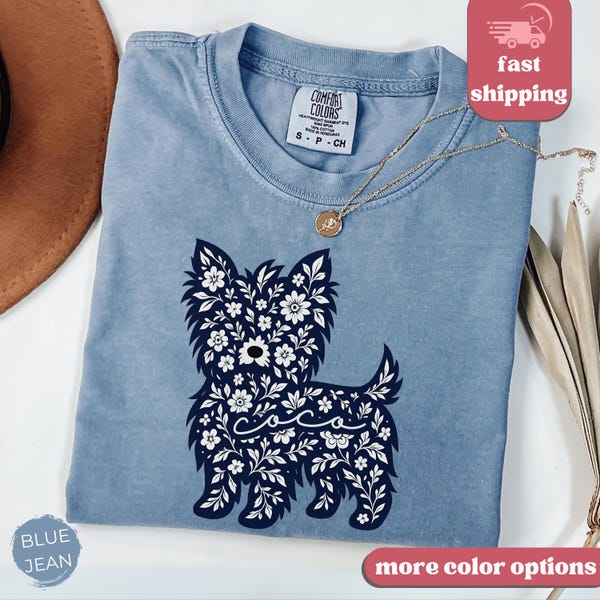 Yorkshire Shirt Custom Name Vintage Yorkie Mom Tshirt Funny Dog Tee Chinoiserie Dog Mama Shirt Personalized Dog Name Gift Dog Lovers Yorkie