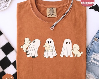 Poodle Dog Halloween Shirts Comfort Colors Dogs Tee Ghost and Dogs Sweatshirt Poodle Mom Gift Spooky Season Poodle Shirt Dog Lovers Gifts