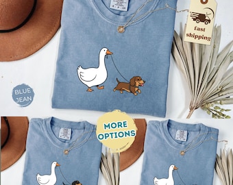 Comfort Colors Dachshund Dog Shirt Goose and Dogs Tee Funny Wiener Mom Shirt Silly Goose Walking Dog Tshirt Dog Lover Gift Funny Dog Person