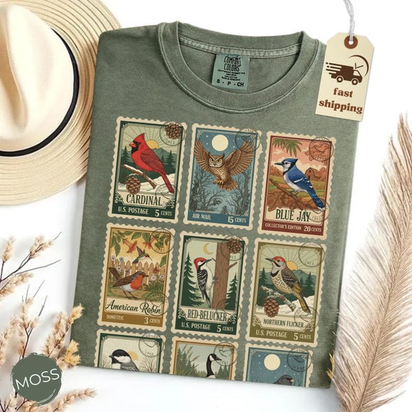 Comfort Colors Bird Shirt Vintage Bird Watcher Tshirt Retro Birds Of Prey Tee Birds Stamps Shirt Birding Lover Gifts Nature Lover Shirt