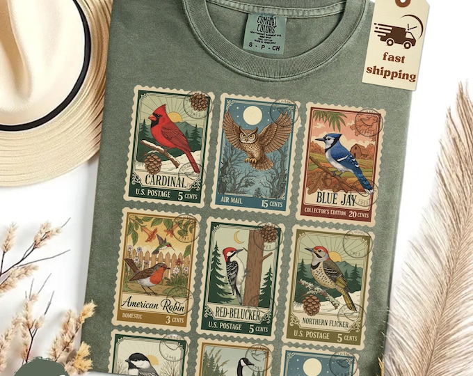 Comfort Colors Bird Shirt Vintage Bird Watcher Tshirt Retro Birds Of Prey Tee Birds Stamps Shirt Birding Lover Gifts Nature Lover Shirt