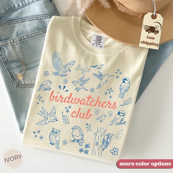 Bird Watcher Club Shirt Vintage Birding Tee Retro Bird Doodle Shirt Birding Apparel Bird Lovers Gift Nature Lovers Outfit Birdwatching Shirt