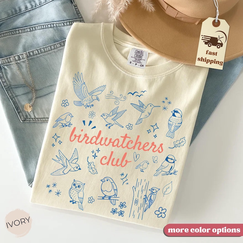 T-shirt du club d'ornithologie - T-shirt vintage pour l'observation des oiseaux - T-shirt rétro avec dessin d'oiseau - Vêtements pour ornithologues - Cadeau pour les amoureux des oiseaux - Tenue pour les amoureux de la nature - T-shirt d'observation des oiseaux image 1