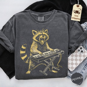 Funny Raccoon Piano Shirt Rock Keyboard Raccoon Tshirt Raccoon Lover Gift Musical Keyboard Sweatshirt  Piano Teacher Gift Rock Band Tee