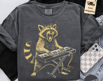 Funny Raccoon Piano Shirt Rock Keyboard Raccoon Tshirt Raccoon Lover Gift Musical Keyboard Sweatshirt  Piano Teacher Gift Rock Band Tee