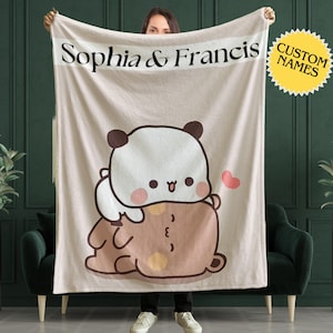 Funny Custom Anime Couple Blanket, Bubu Dudu Anime Blanket, Gift for girlfriend, gift for couple, Velveteen Blanket Sherpa Anniversary Gifts