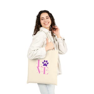 Love Paw Print Canvas Tote Bag, Eco-Friendly Shopping Bag, Pet Lover Gift, Reusable Tote, Animal Print Bag, Dog Owner Accessory